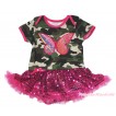 Camouflage Baby Bodysuit Bling Hot Pink Sequins Pettiskirt & Rainbow Butterfly Print JS4693